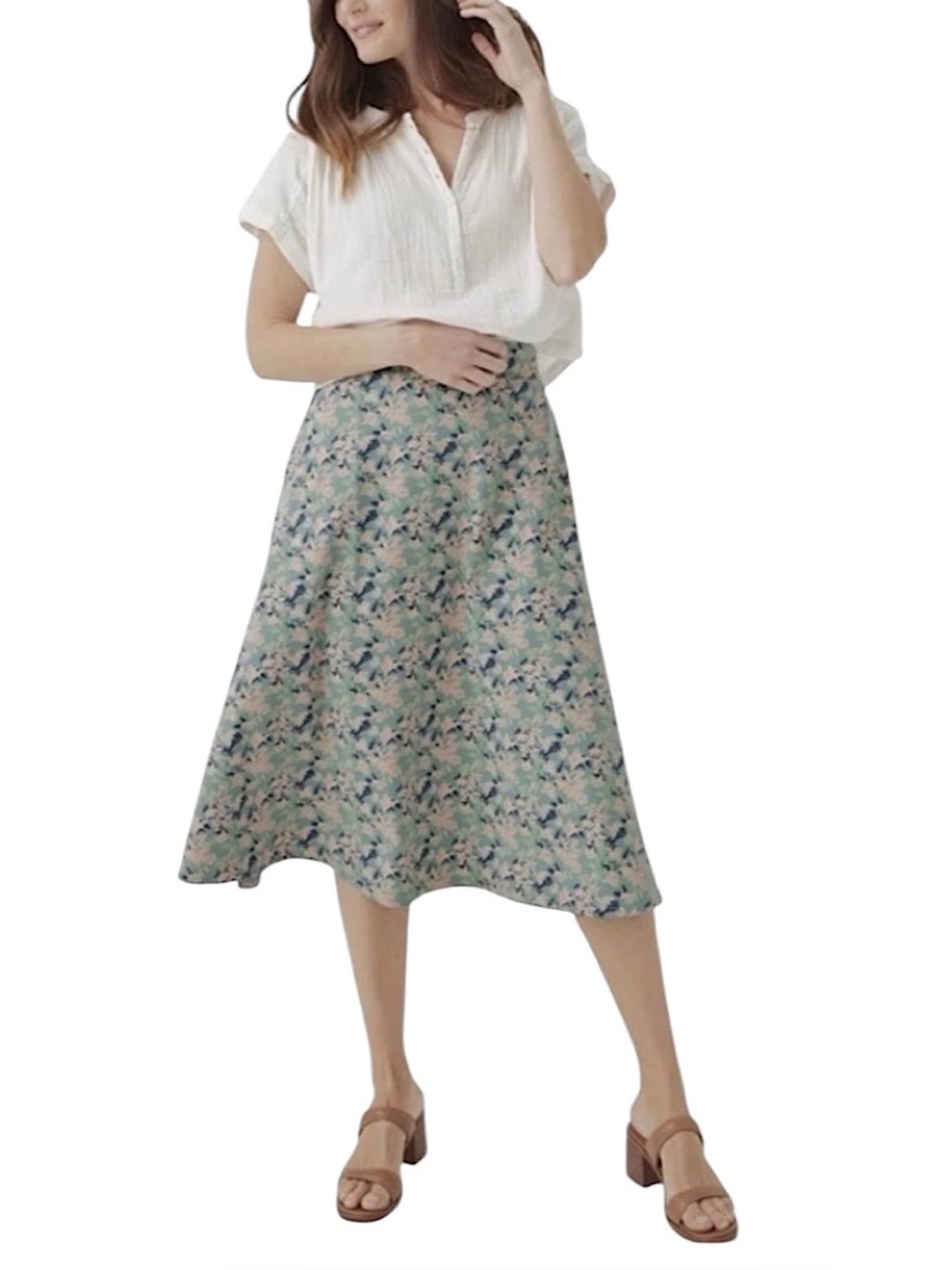 NWT Pact Women’s Midi Skirt Shadow Floral Spruce Size 3X Stretch Pockets Green